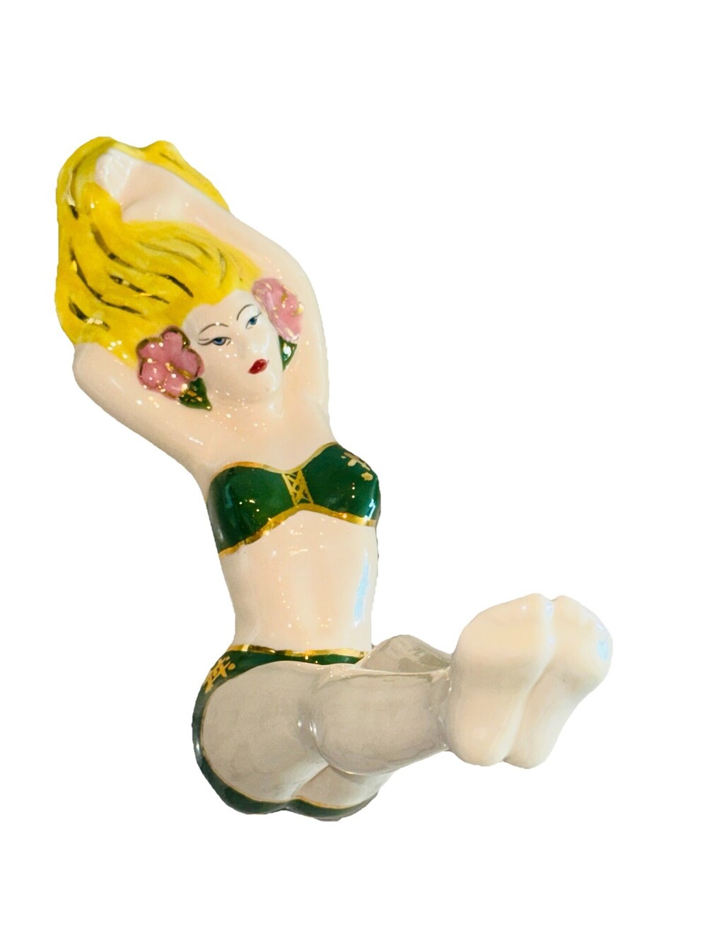 Vintage Handmade Ceramic Sexy Bathing Beauty Girl Wall Hook Art Deco Figurine